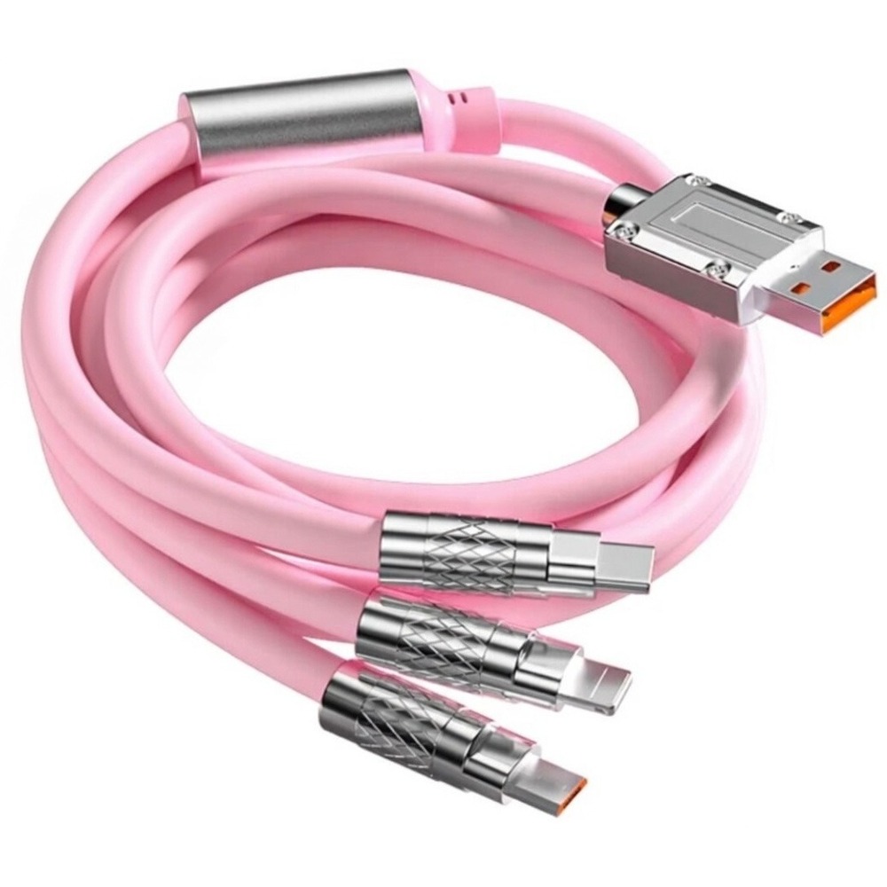 3 in 1 Fast Charging Cable Pink Cell Phone Charger Cord Lightning Type C Micro